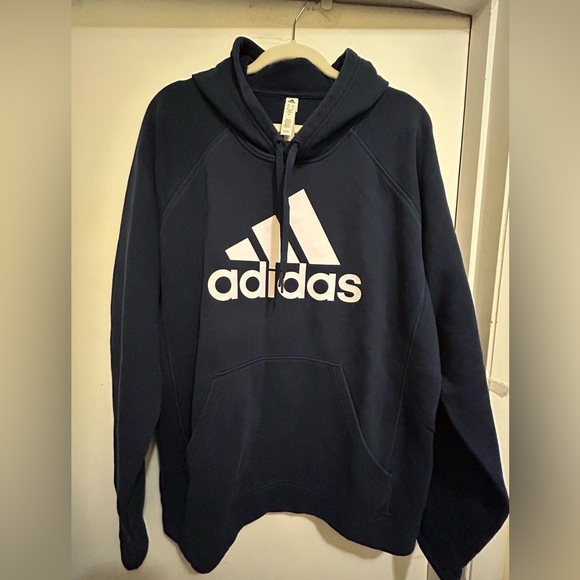adidas Other - Adidas Unisex Like New Navy Blue Hoodie with White Logo, Size XL